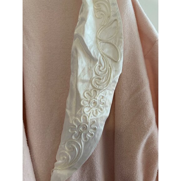 VTG Stan Herman Womens Soft fleece Pink Robe Embroidered Satin Trim Tradwife - Picture 6 of 13